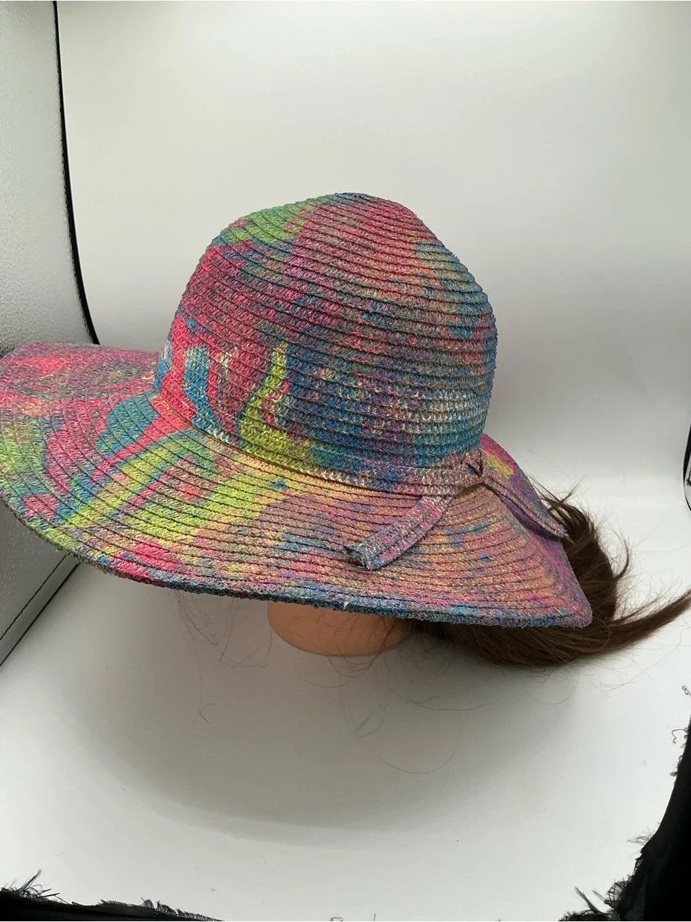 Multicolor Wide Brim Sun Hat with Tie Detail